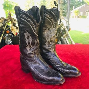 Tony Lama Black Snakeskin Western Cowboy Boots 6